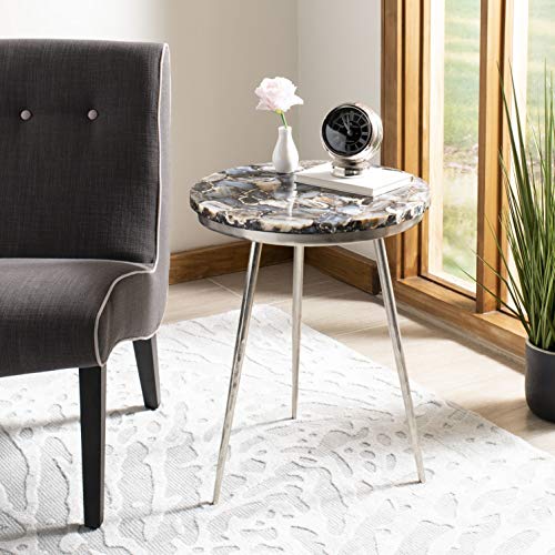 Safavieh Round Agate Accent Table, EAT7200A in Satin Nickel,EAT7200A