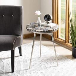 SAFAVIEH Round Agate Accent Table, EAT7200A in Satin Nickel,EAT7200A