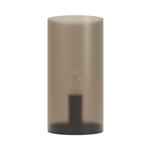 Eglo Table lamp Geo, Cylindrical Bedside lamp, Room Decoration Bedroom, Elegant Living Room Lighting, Glass and Plastic in Sand Colour, E14 Socket, Ø 10 cm