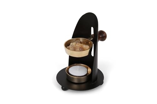 Incense Burner, Black and Gold Incense Holder - Tea Light Candle or Charcoal Resin Heated. for Home Decor, Beautiful Adjustable Design, Spiritual Gifts, Offering Calming Atmosphere