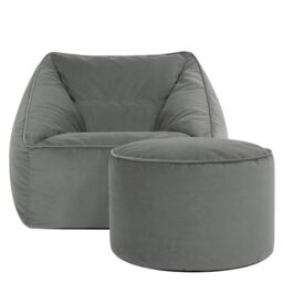 icon Natalia Velvet Bean Bag Chair & Footstool with Filling Included, Grey