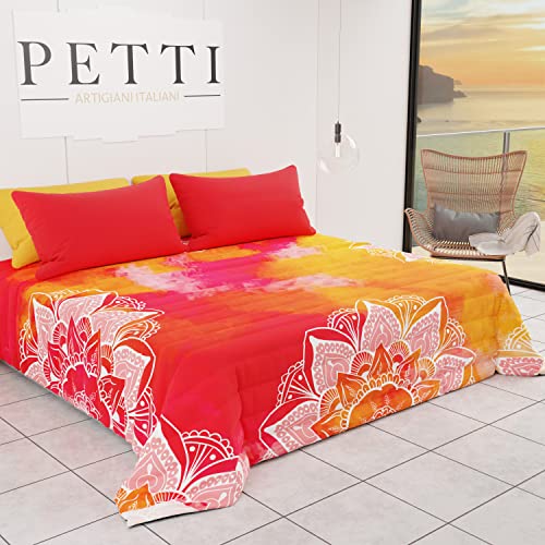PETTI Artigiani Italiani - Double Summer Spring Bedspread Ethnic Design 01 100% Hypoallergenic Microfiber 100% Made in Italy
