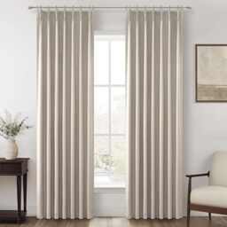 "Viral Curtains with Pinch Pleat Clips & Hooks, Grey Taupe Faux Linen Blackout Curtain for Bedroom 90 Inches Long Heavy Drapes Thermal for Summer Heat Sound Deadening Privacy Windows Burg (40""Wx90""Lx2)"