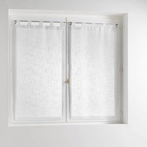 Douceur d'Intérieur Haltona Pair of Straight Loops Linen Look Haltona Weave Polyester, White, 120 x 60 cm