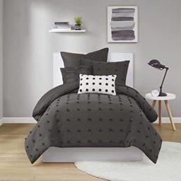 "URBAN HABITAT Duvet Set 100% Cotton Jacquard Tufts Accent Shabby Chic All Season Comforter Cover Matching Shams, Pillows, Twin/Twin XL (68"" x 92""), Brooklyn, Charcoal"