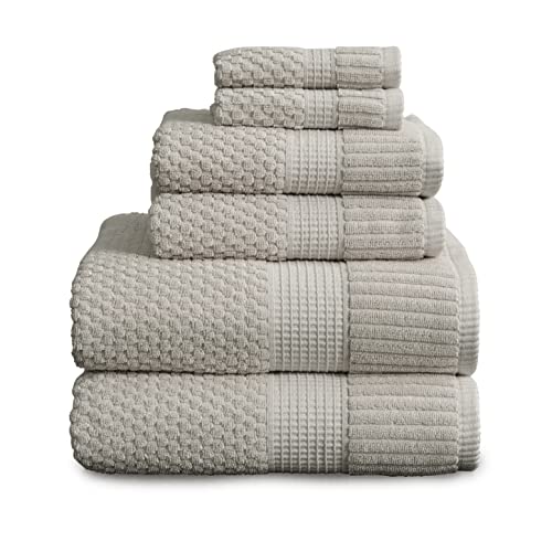 NY Loft 100% Cotton Towel Set 6 Piece - Super Soft & Absorbent Quick-Dry 2 Bath Towels 2 Hand Towels and 2 Washcloths -Textured and Durable Cotton - Trinity Collection (6 Piece Set, Quiet Grey)