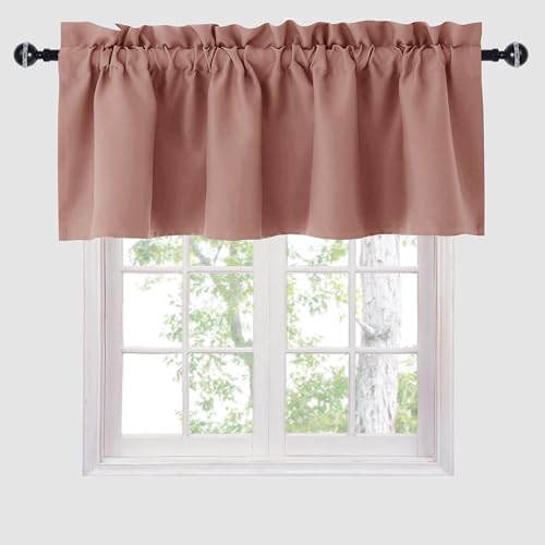 Hiasan Valance Curtains for Kitchen Blackout Thermal Insulated Solid Window Curtain Valance, Dusty Rose, 52 x 18 Inches, 1 Panel