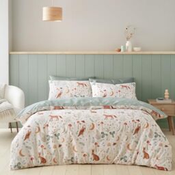 Catherine Lansfield Enchanted Twilight Animals Reversible Single Duvet Cover Set with Pillowcase Natural