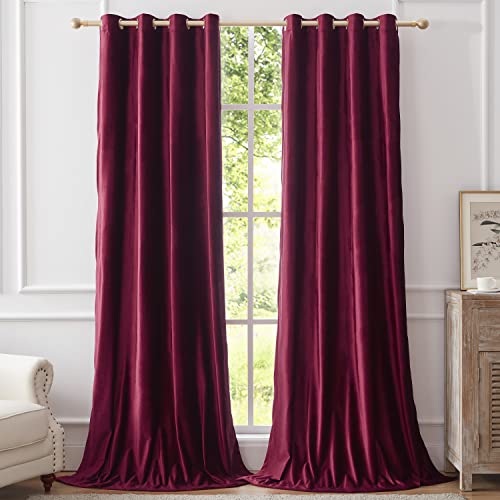 BULBUL Burgundy Curtains - 96 inch Length Living Room Red Velvet Blackout Window Drapes Thermal Insulated Room Darkening Decor Grommet Curtains for Bedroom Set of 2 Panels