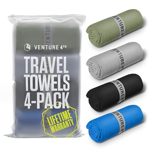VENTURE 4TH - 4pcs Quick Dry Towels. Microfiber Travel Towels Ideal for Camping, Hiking, Backpacking, Gym. Lightweight & Fast Drying Travel Towels for Body. Compact & Easy to Pack - 4 Pack Extra Large