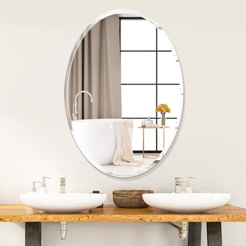 "24"" x36""Inch Bathroom Oval Mirror for Over Sink,Beveled Edge Frameless Oval Wall Mirror for Bathroom,Bedroom,Vanity,Entryway"
