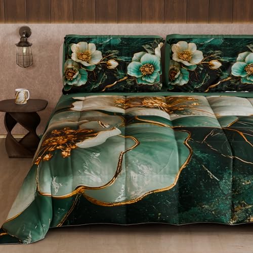 PETTI Artigiani Italiani - Winter Quilt, Winter Duvet, Double Sided Quilt, Solid Colour and Digital Floral Print 06 19, 100% Microfibre, Made in Italy