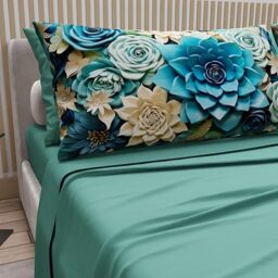 PETTI Artigiani Italiani - Cotton Sheets with Pillowcases in Digital Print, French Quarter, Complete Top and Bottom Sheet with Corners, Floral 05 15 Teal, 100% Made in Italy