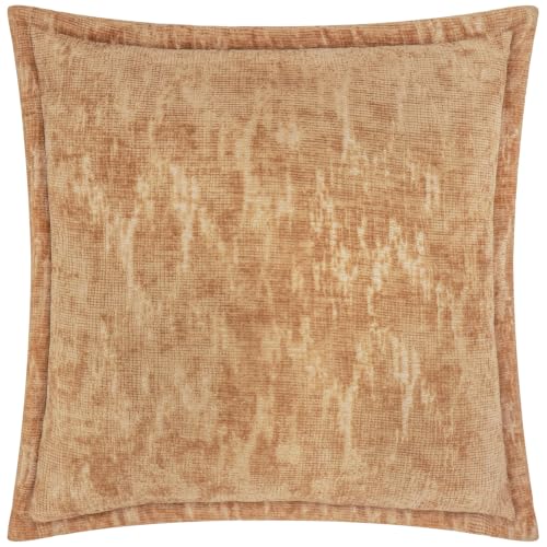 Paoletti Aurelio Cushion Cover (Caramel - 45x45cm) - Timeless Woven Chenille Jacquard Oxford Border Rich Texture Decorative Case
