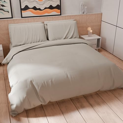 PETTI Artigiani Italiani - Double Duvet Cover Set 200 x 200 cm (2 Pillowcases 80 x 80 cm Included), Soft Microfibre Duvet Cover Set, Plain Colour, Light Grey