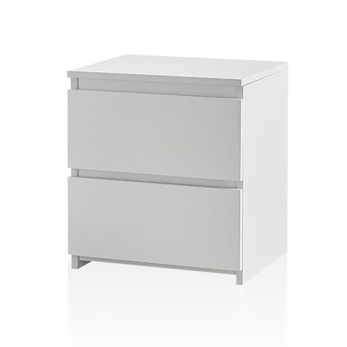 TUKAILAi Bedside Table with 2 Drawers, White Wooden Bedside Table Nightstand Storage Cabinet for Bedroom Living Room Sofa End