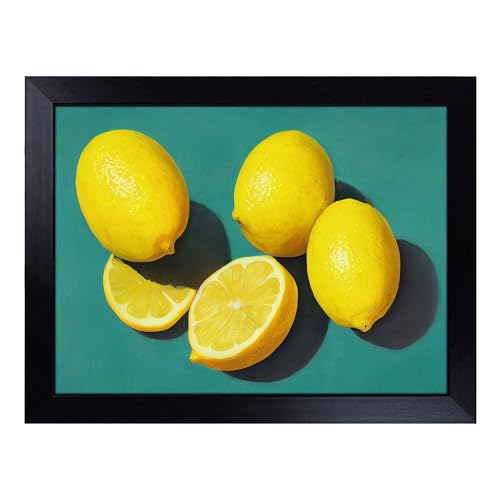 Lap Tray with Bean Bag Cushion, Lemon Fruit Citrus - Handmade in the UK, Raised Wooden Edge, Padded Cushion, Heat-Resistant Wipe-Clean Surface, for Meals, Laptops and Crafts