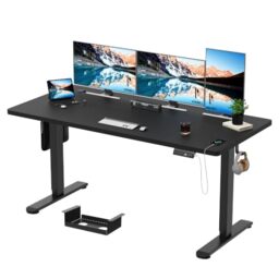 Homall 160x80cm Height Adjustable Standing Desk with USB Charging,Sit Stand with Wire Management Tray, Stand up Desk Heavy Duty Steel with 3 Memory Setting,Black