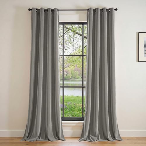 Lazzzy Light Gray Velvet Curtains Thermal Insulated Curtains 108 Inch Lenth Room Darkening Window Drapes for Bedroom Living Room Super Soft Luxury Window Treatment 2 Panels Grommet