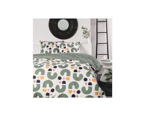 TODAY Sunshine Double Duvet Cover in Cotton Graphic Print – Green and White – 220 x 240 cm