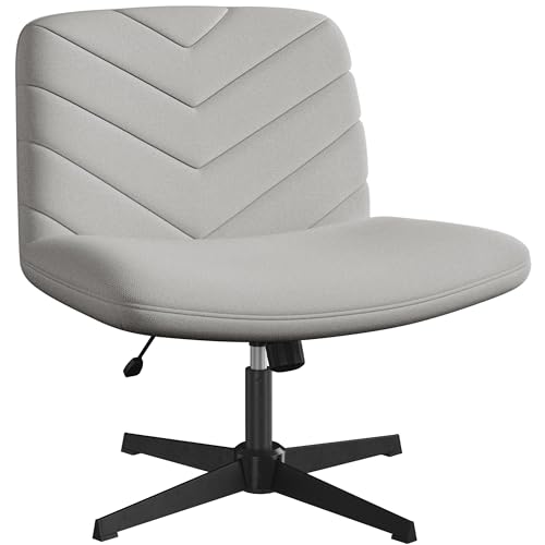 Yaheetech Wide Seat Cross Legged Armless Swivel Vanity Chair Light Gray