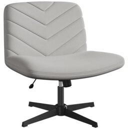 Yaheetech Wide Seat Cross Legged Armless Swivel Vanity Chair Light Gray
