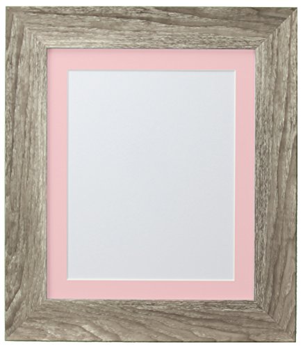FRAMES BY POST Hygge Picture Photo Frame, Grey Ash with Pink Mount, 10 x 10 Image Size 8 x 8 Inches