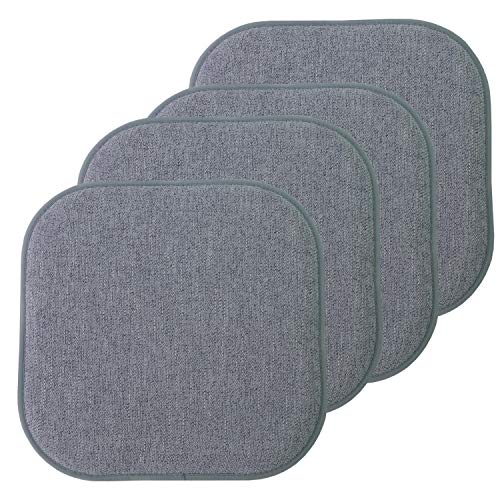 "Sweet Home Collection Chair Cushion Memory Foam Pads Honeycomb Pattern Slip Non Skid Rubber Back Rounded Square 16"" x 16"" Seat Cover, Alexis Blue/Gray - 4 Pack"