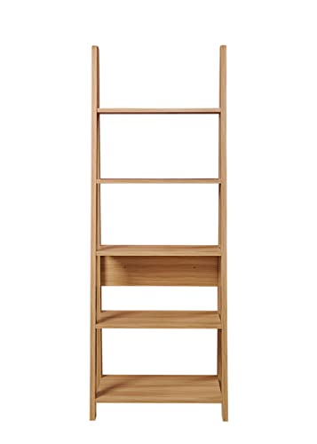 Timber Art Design UK Riva 5 Tier Bookcase Open Ladder Shelf Retro Contemporary Organizer Display Shelving Unit for Modern Living Room, Office Space Scandinavian, Oak - W64cm x H175.4cm x D36.7cm