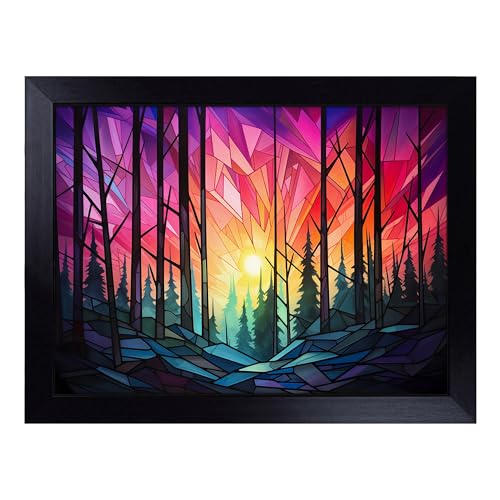 Lap Tray with Bean Bag Cushion, Northern Lights Geometric - Handmade in the UK, Raised Wooden Edge, Padded Cushion, Heat-Resistant Wipe-Clean Surface, for Meals, Laptops and Crafts