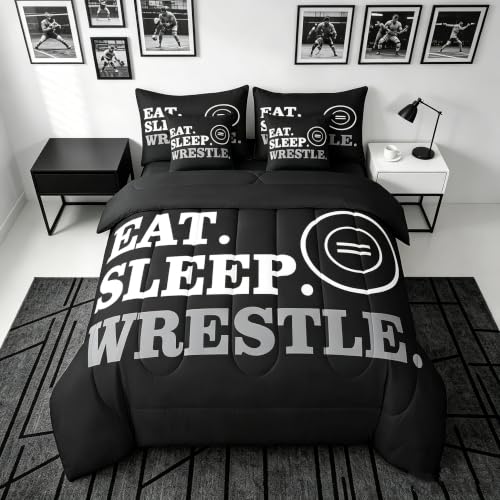 Feelyou Twin Wrestle Bedding Set Boys Girls Wrestling Comforter Set 7 Piece for Kids Women Men Soft Sports Bedding Twin Comforter Set Soft Quilt Boys Bed Set with Sheets, Pillowcases, Pillow Covers
