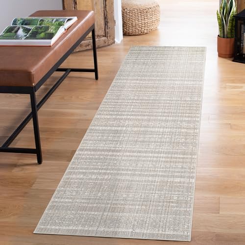 Rugs by Desire Maia Washable Living Room Area Rug – Soft Polypropylene Weaving, Low Pile, Non Slip Cotton Backing for Elegant Indoor Spaces, Beige, 60 x 220 cm (Rectangular)