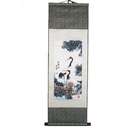 Lachineuse Kakemono Japanese Cranes Wall Tapestry - 100 x 30 cm - Grey - Living Room, Bedroom, Home Office Decor