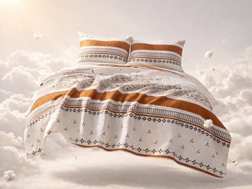 "Cmfshape Queen Bohemia Quilt Bedding Set - 3 Pieces Reversible Ultrasonic Quilt with Classic Boho Pattern,Soft Lightweight Bedspread Coverlet for All Season with 2 Pillow Shams(86""x86"")"
