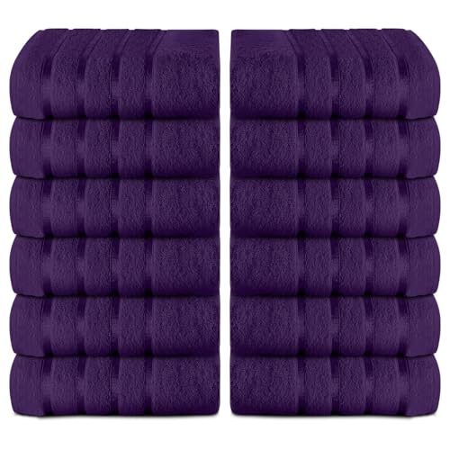 GC GAVENO CAVAILIA Premium Face Towel Set 12 Pcs - 100% Ringspun Egyptian Cotton Wash Cloths - Highly Absorbent and Quick Dry (30X30 cm) - 500 GSM Fingertip Towels - Easycare & Durable - Aubergine