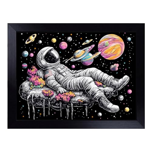 Lap Tray with Bean Bag Cushion, Astronaut - Handmade in the UK, Raised Wooden Edge, Padded Cushion, Heat-Resistant Wipe-Clean Surface, for Meals, Laptops and Crafts