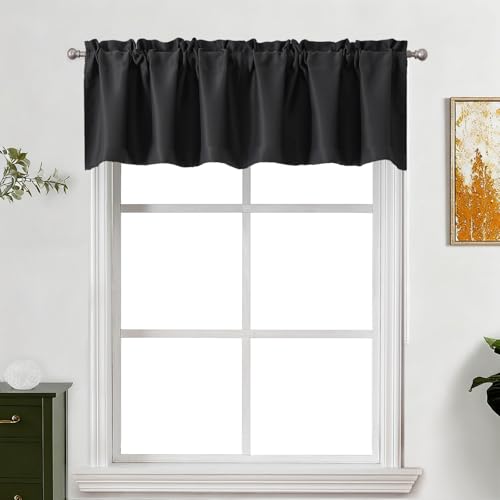 "Lecloud Black Short Curtains 16 Inch Length, Privacy Thermal Insulated Blackout Valance, Farmhouse Home Decor Drapes with Rods Pocket for Bathroom Cabinet Camper RV Bunk, 60"" W x 16"" L 1 Panel"