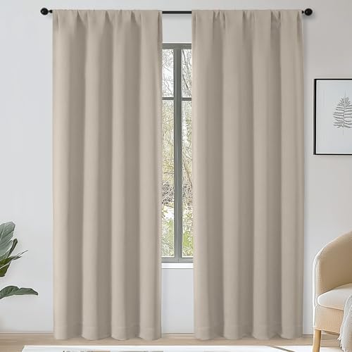 OWENIE Sally Stone Blackout Curtains 84 Inches Long 2 Panels Set for Bedroom Living Room, Solid Thermal Insulated Privacy Room Darkening Window Treatment Drapes, 2 Pcs Each W40 x L84 Inch, Stone