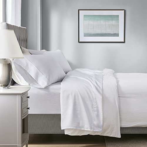 Beautyrest 1000 Thread Count, Solid Color Sheet Set, Elastic Deep Pocket, All Season, Breathable, HeiQ Smart Temperature, Soft Cotton Blend Bedding, Matching Pillowcase, King White 4 Piece