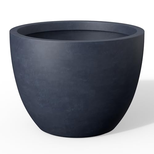 "Kante Accent Round Tapered Charcoal Concrete Planter 13"" Tall, Outdoor - Rubber Plug for Indoor, Drainage for Garden, All-Weather Cement Flower Pot, Handcrafted, Anti-Frost & UV, Modern Home Decor"