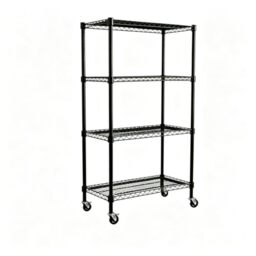 "MEGAWISE 4-Tier Black Wire Shelf with Wheels, Adjustable Metal Storage Rack for Home Garage Kitchen Pantry, 35.71"" D x 17.99"" W x 66.54"" H"