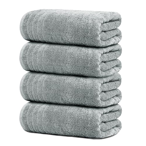 Tens Towels Large Bath Towels, 100% Cotton, 30 x 60 Inches Extra Large Bath Towels, Lighter Weight, Quicker to Dry, Super Absorbent, Perfect Bathroom Towels (Pack of 4, Cool Grey)