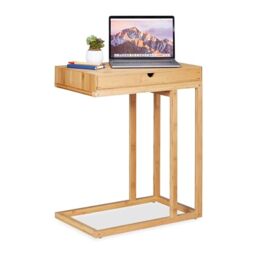 Relaxdays Bamboo Side Table with Large Drawer, Modern Design, Coffee Table, H x W x D: 68 x 55 x 35 cm, Natural