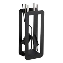 Relaxdays 5-Piece Fireplace Companion Tool Set with Shovel, Broom, Poker, Tongs & Holder, Modern Design, Black