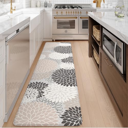 "KIMODE Kitchen Mats Cushioned Anti Fatigue, Farmhouse Dahlia Rugs for Kitchen Rug Runner Stain Resistant, Ergonomic Standing Kitchen Floor Mat, Non Slip Waterproof Kitchen Sink Rug, 20"" x 71"", Pink"