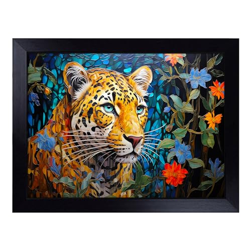 Lap Tray with Bean Bag Cushion, Leopard Contemporary - Handmade in the UK, Raised Wooden Edge, Padded Cushion, Heat-Resistant Wipe-Clean Surface, for Meals, Laptops and Crafts