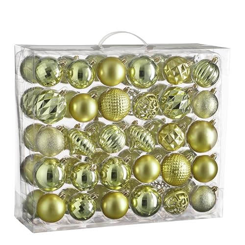 House of Seasons Christmas Tree Baubles Set - 60 Pieces - Diameter 7 cm - Shatterproof - Light Green