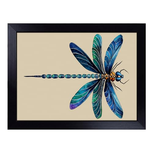 Lap Tray with Bean Bag Cushion, View Of A Dragonfly - Handmade in the UK, Raised Wooden Edge, Padded Cushion, Heat-Resistant Wipe-Clean Surface, for Meals, Laptops and Crafts
