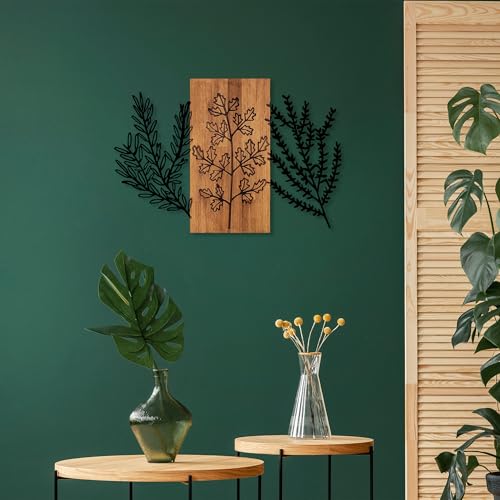 Elegant Decorative Wooden Wall Accessory, 58 x 85 cm, 100% Wood & Metal, Walnut & Black, Unique Design, Perfect for Home Decor & Modern Spaces
