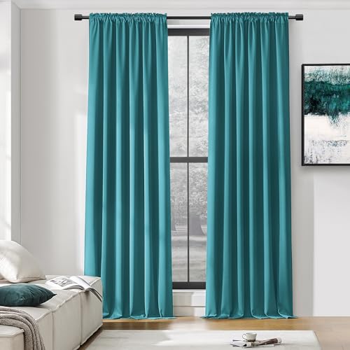 DONREN Thermal Room Darkening Draperies Window Curtain Panels - Easy Care Solid Rod Pocket Curtains for Dining Room (52 W x 96 L,2 Panels,Teal)